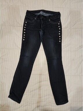 EXPRESS Jeans Button Accents Skinny Jeans Blue Women Solid Denim Size 6 RN 55285